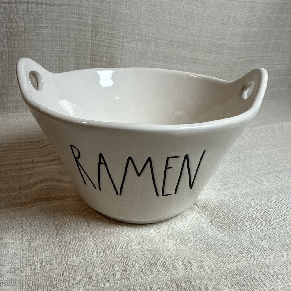 Rae Dunn RAMEN Noodle Bowl WITHOUT Chopsticks  Asian Take Out White Black 7 in